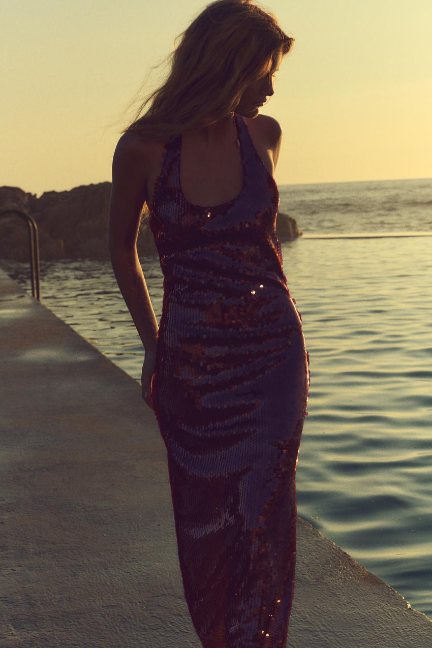 Sukienka MidnightGlam z halter dekoltem i połyskiem