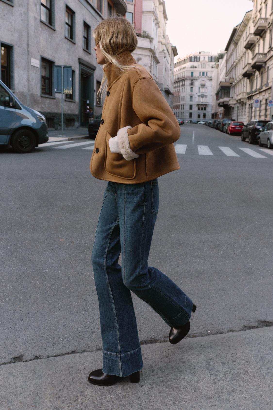 Marvella shearling kurtka – brązowa wersja stylizacja na ulicy