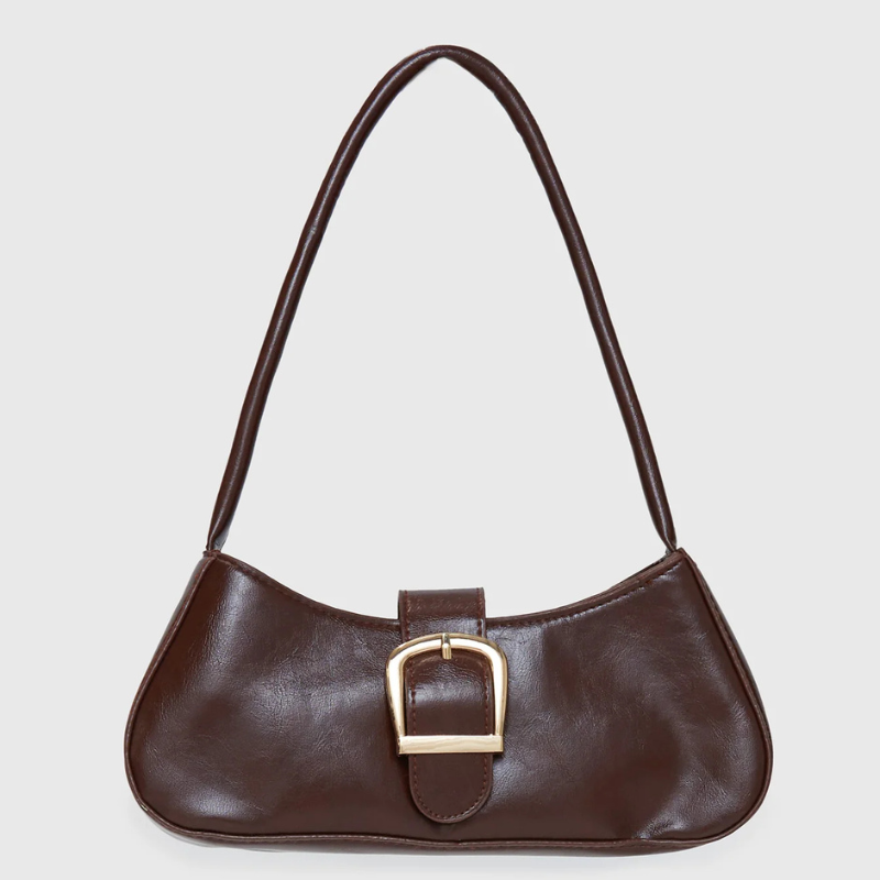 Torebka Ravelle Buckle Bag brązowa / bruin – klasyczna torebka na ramię z złotą klamrą