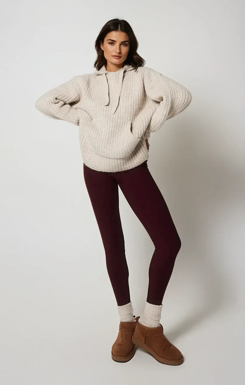 Nordic Luxe legginsy z futerkiem – bordowe