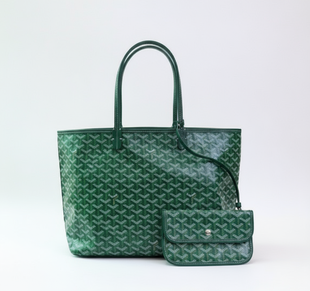 zielona torba tote z wzorem i długimi rączkami