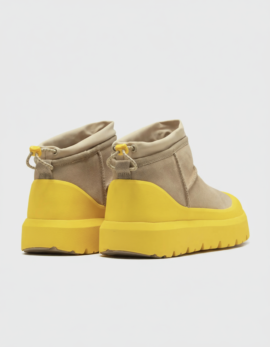 Lioran botki zimowe w kolorze beżowo-żółtym – modne buty z kontrastową podeszwą 