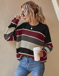 Sweter Serenelle z kolorowymi paskami – czarno-bordowy