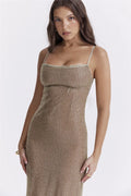 Sukienka Dazzling Diva złota maxi z rozcięciem z tyłu 