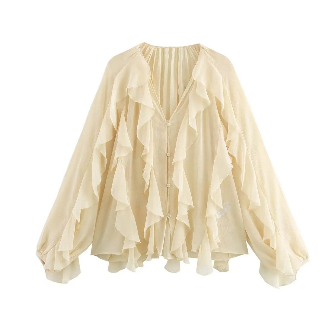 Riva Ruffle Blouse – kremowa / crème – elegancka bluzka z falbanami