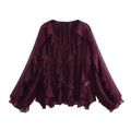 Riva Ruffle Blouse – burgundowa / bordeaux – kobieca stylizacja z falbanami