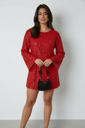 Sukienka Livia glamour z długimi rękawami – czerwony